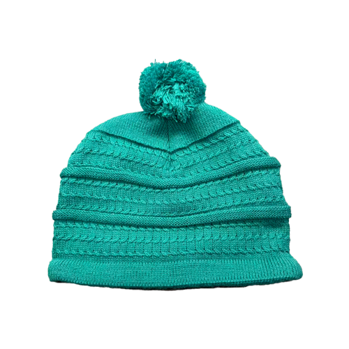 Gorro con pompón de punto trenzado verde azulado