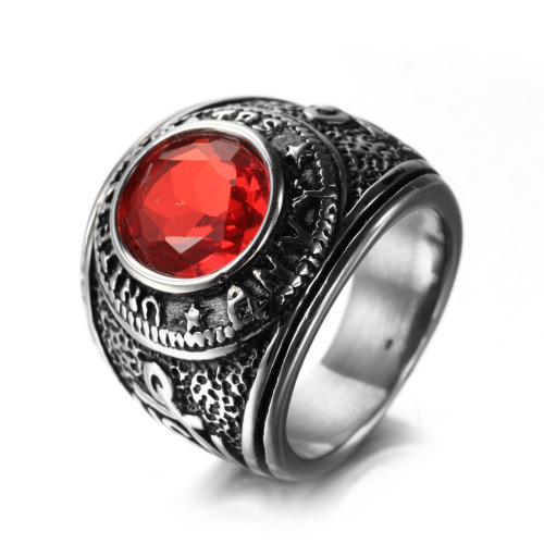 Titanium Steel Vintage Style Men Ruby Finger Ring