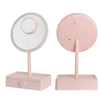 Design in fabbrica Travela specchio per trucco leggero a LED con rotazione e specchio d'ingrandimento - scatola di stoccaggio dell'organizzatore rosa