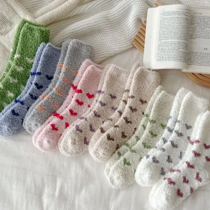 Winter Fluffy Coral Fleece Indoor Warm Sleep Socks for Girls