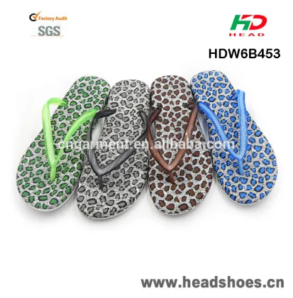 Ladies wild animal leopard print flat cheap beach sexy flip flops