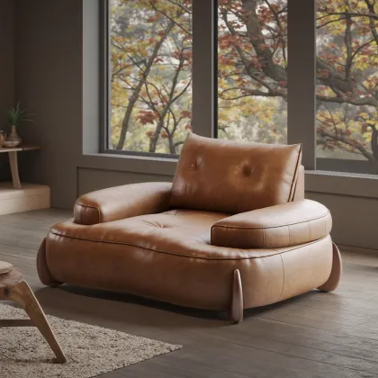 Classic Revival Antiquity Round Reclining Sofa Set with Genuine Leather and Wood Legs