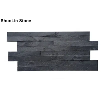 Natural Stone Black Quartz Plate 10*40CM Stone Veneer