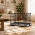 Jaula plegable de alambre de hierro para perros, puerta bloqueable, bandeja de plástico, perrera Rectangular pintada para viajes en interiores y exteriores