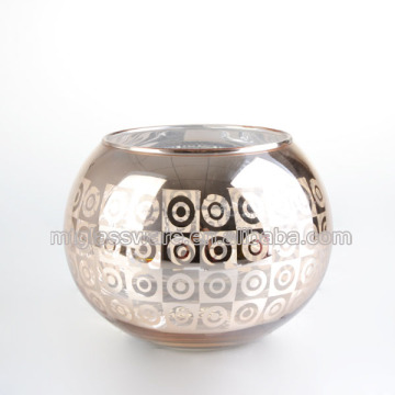 wholesale mini ball glass candle holder glass vase with gold color