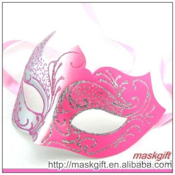 Elegant HOT SELL baby pink/silver plastic halloween mask for party