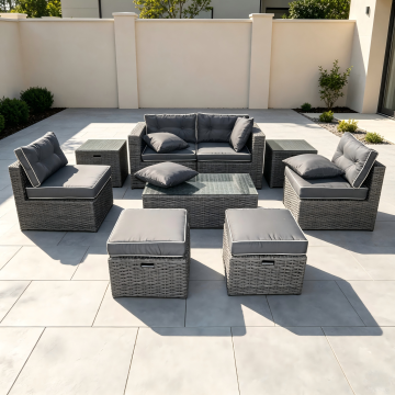 Grey PE Rattan Modular Patio Sofa Set
