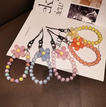 Custom Flower Design Women and Girls' Wholesale Phone Bead Chain Wrist Straps