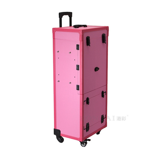 Pink Color Trolley Makeup Case With Lights
