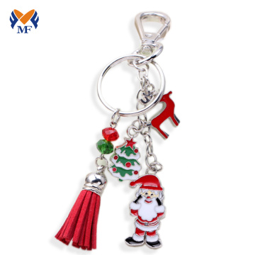 Christmas wholesale metal and leather tassel keychain