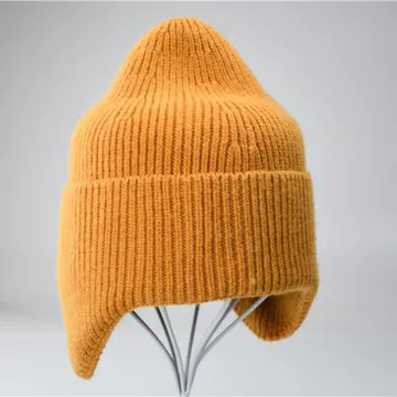 Wholesale Solid Colour Earflaps Knit Beanie Caps for Winter