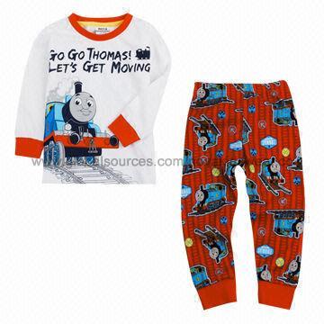 Nova Autumn Boys' Long-sleeved T-shirt and Pants, 100% Cotton, Train Printed, Lovely Design