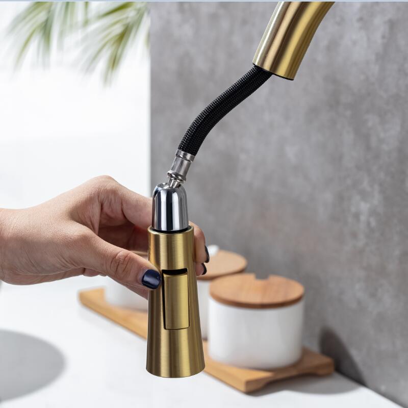 Tuqiu Kitchen Faucet Black Pull Out Kitchen Tap Brushed Gold Pull Down Kitchen Mixer Rotating Sink Faucet Mixer Tap SUS 304