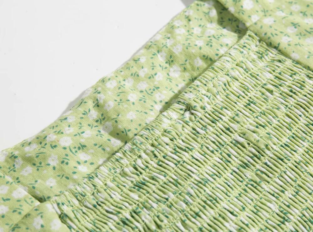 Bazaleas Light Green Floral Print Slim crop top Elastic Waist women Cropped Camis Fashion Women Tank Top