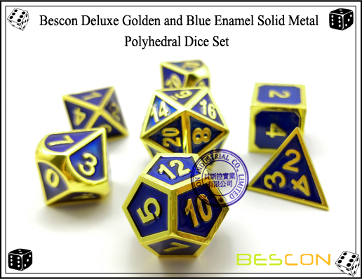 Bescon Deluxe Golden and Blue Enamel Solid Metal Polyhedral Role Playing RPG Game Dice Set (7 Die in Pack)-3