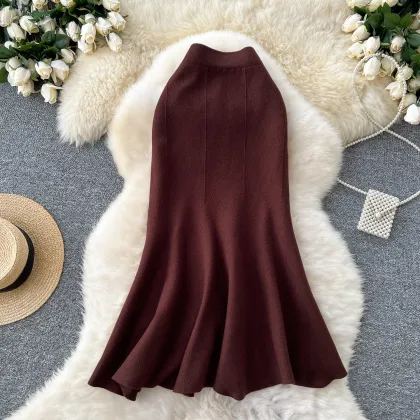 LW0250 High Waist Knitted Skirt Women's Winter 2024 Elastic Lotus Fishtail Skirt