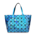 Laser women rhombic geometric folding magic cube big shoulder portable handbag women tote bag