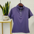 Purple Zipper Equestrian Tops for Women Short Sleeve