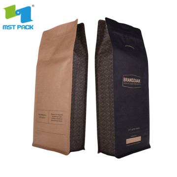 Flat bottom paper bag with zipper and valve