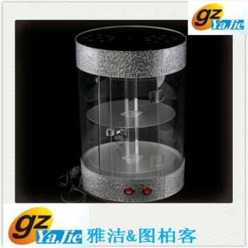 silver round arylic display showcses with 2 tiers
