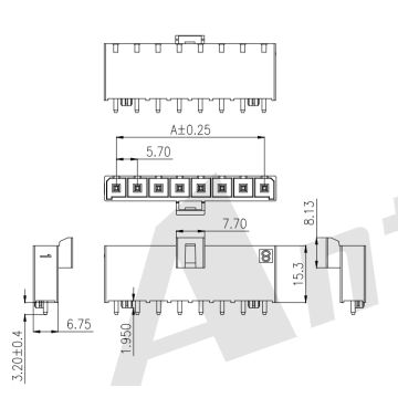 AW5703V-1xNP 5.70mm pitch 180° Single Row Wafer Connector