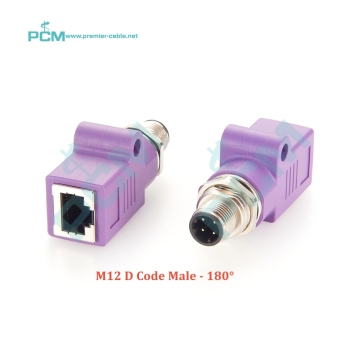 औद्योगिक profinet M12 डी-कोड 4 पिन पुरुष को RJ45 जैक एडाप्टर-स्ट्रेट इन-लाइन 4 वे कनेक्टर