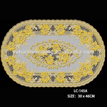 oval print flower golden & whitelace table cloth