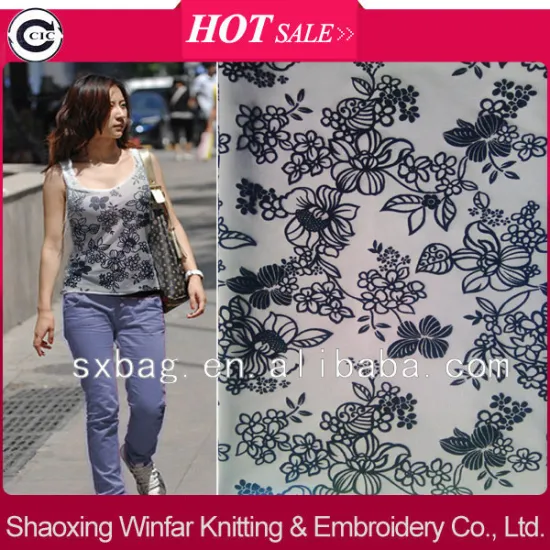 shaoxing winfar DTY spandex scuba knitting flock printing fabric for lady garment