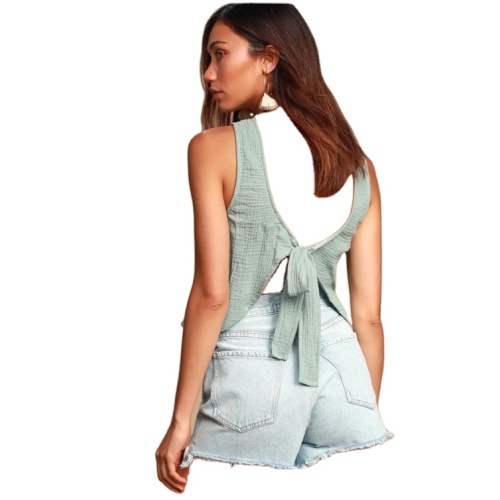 Crop Poplin Backless Strappy Crop Top