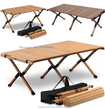 Wholesale Durable Wooden Outdoor Foldable 3 Legs Camping Table with Storage Bag