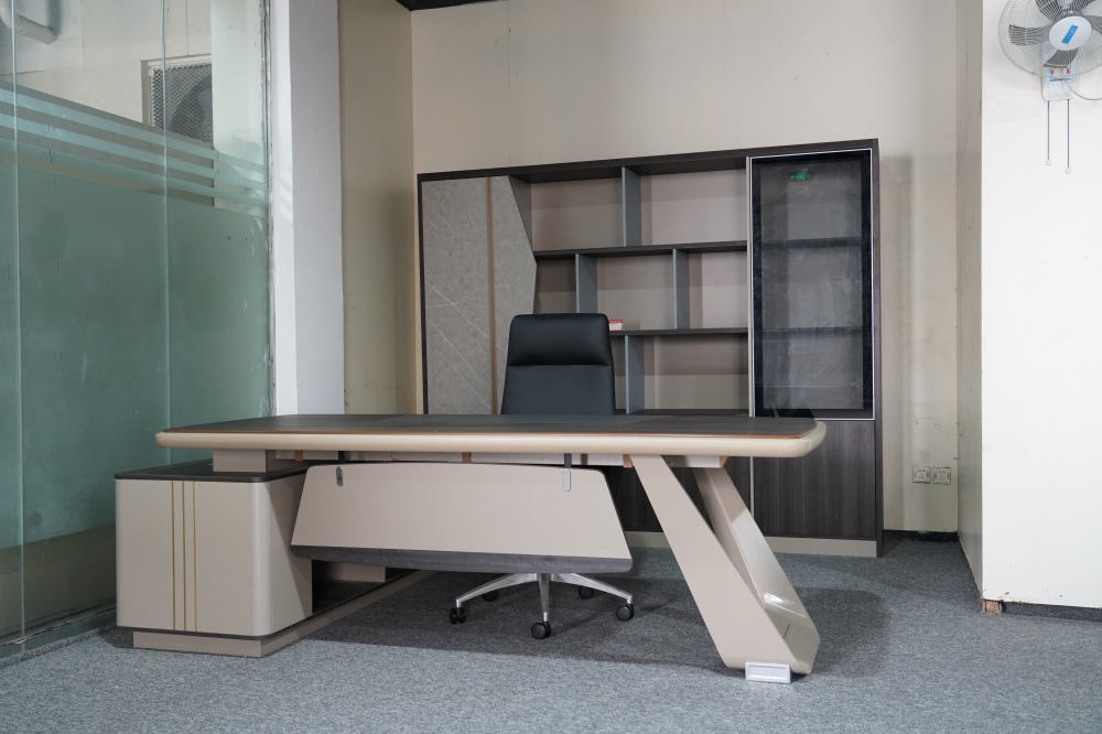 Modern Executive Desk with Side Cabinet