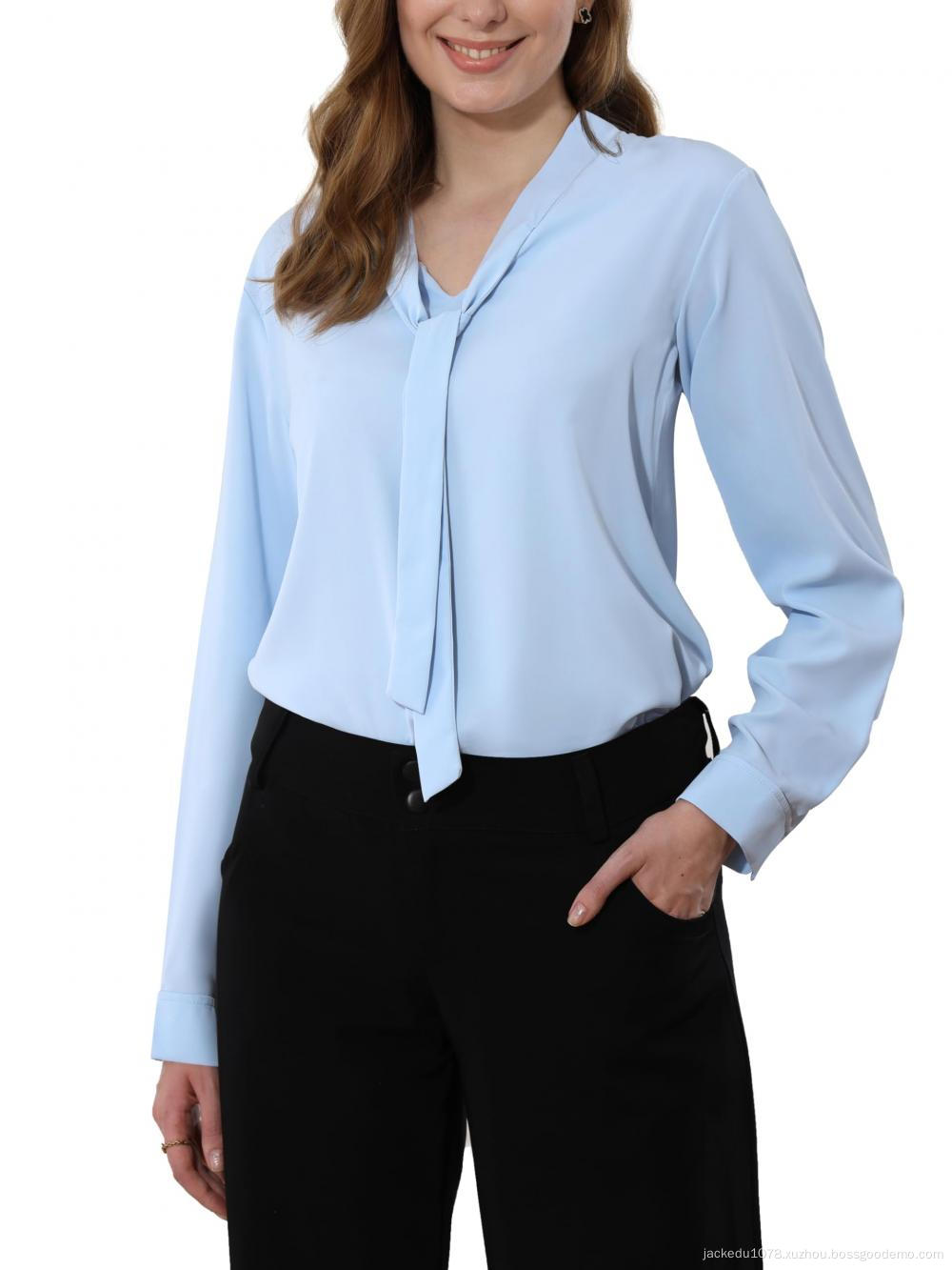 Women's Bow Tie Neck Chiffon Blouses Dressy Work Shirt Long Sleeve Casual Office Wear