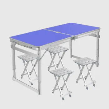 5-Set Outdoor Folding Chairs and Table with 4 Seats - Portable Aluminum Umbrella Included