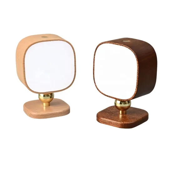 Simple USB Rechargeable Dimmable Solid Wood Night Light with Touch Sensor