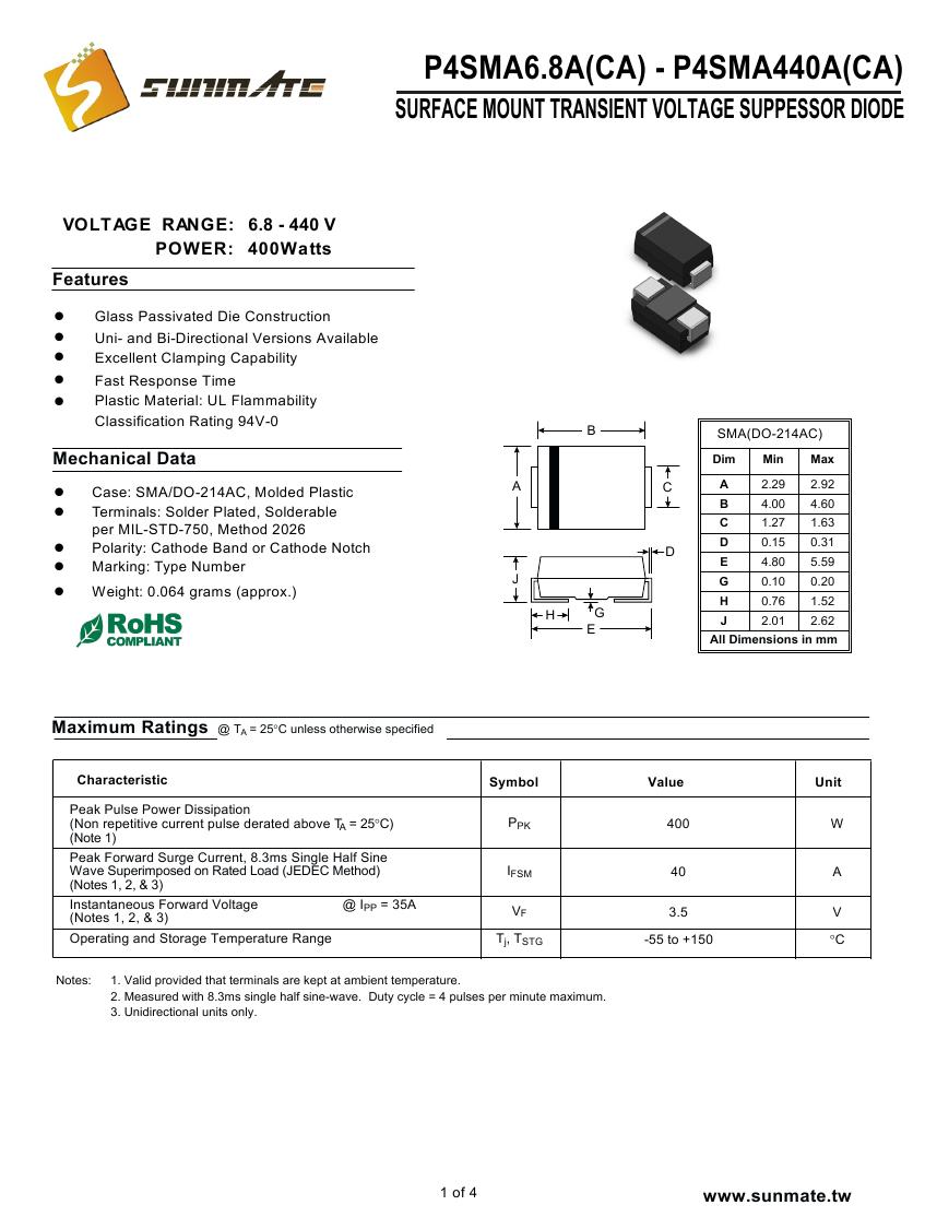 P4SMA6.8A(CA) - P4SMA440A(CA)0000