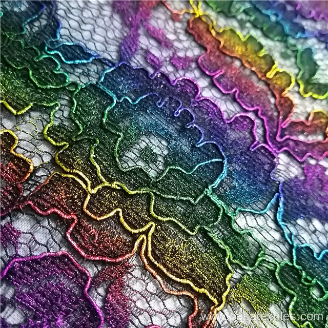 multi color foil poly cord lace dress fabrics