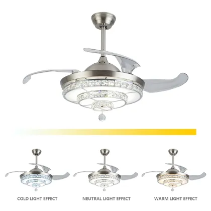 Retractable Electric Ceiling Fan Lamp with Crystal Light