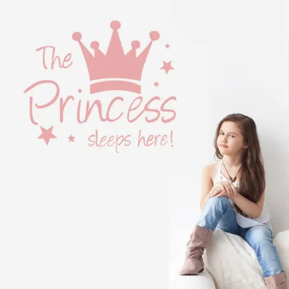 Hot Pink Princess Crown Wall Stickers: Elegant Decorations for Girl's Bedroom Walls