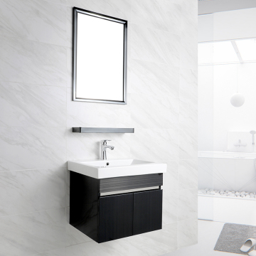 Hotel SS Black Bathroom Wall-Mounted Vanity Cabinet Set with Mirror and Shower