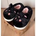 Small black cat plush slippers