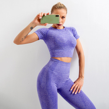 Couleur solide des femmes Haute taille yoga sec et ensemble de fitness gymnal