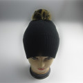 New Design Black Beanie with Leopard Pompom