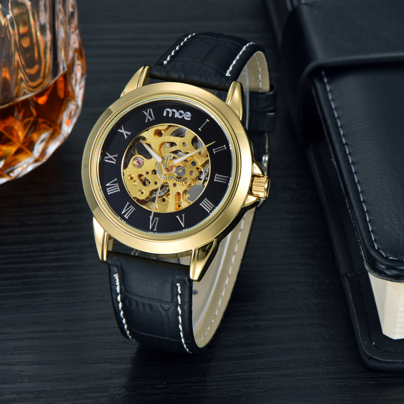 Shenzhen Watch Factory Gold Skeleton Watch for Men