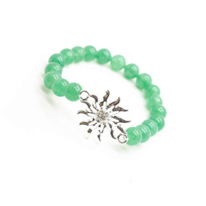 Pulsera de piedras preciosas de aventurina verde con pieza de sol de aleación de Diamante