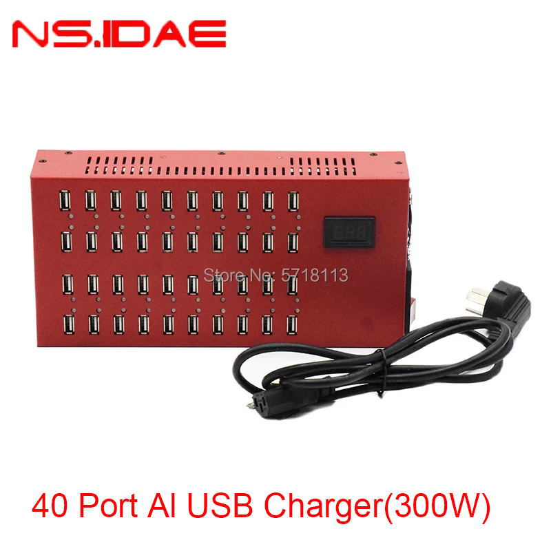 40 portas Al USB Charger Red 300W