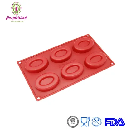 6-Cavity Oval Ring Silicone Cheesecake Mold/ Cornbread, Soap,Muffin Baking pan