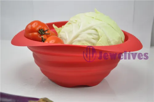 Red Soft Food Strainer Basket Collapsible Steamer 