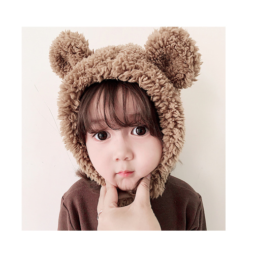 Children's knitted plush ear cap for infants