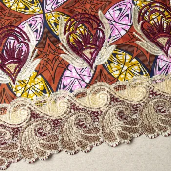 India Style Red Flower Fabric with Golden Edge: Perfect for Dress Making and Home Textile Decoration