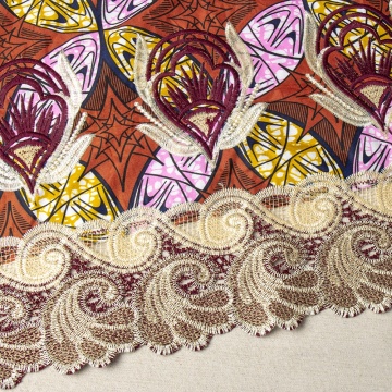 India Style Red Flower Fabric with Golden Edge: Perfect for Dress Making and Home Textile Decoration